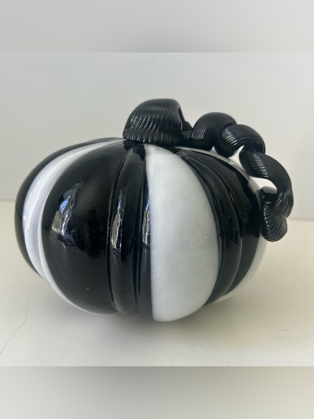 Tahari Black and White Striped Glass Pumpkin Accent Fall Decor Chic & Timeless